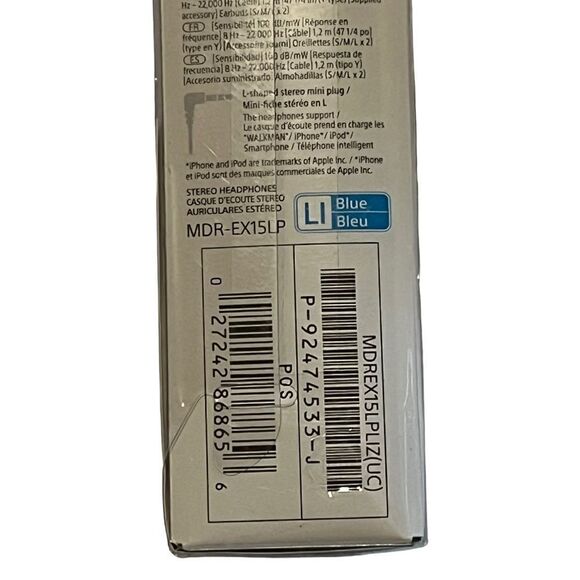 Sony MDR EX15LP Fashion Color EX Series In Ear Earbud Headphones Blue New - Picture 4 of 4